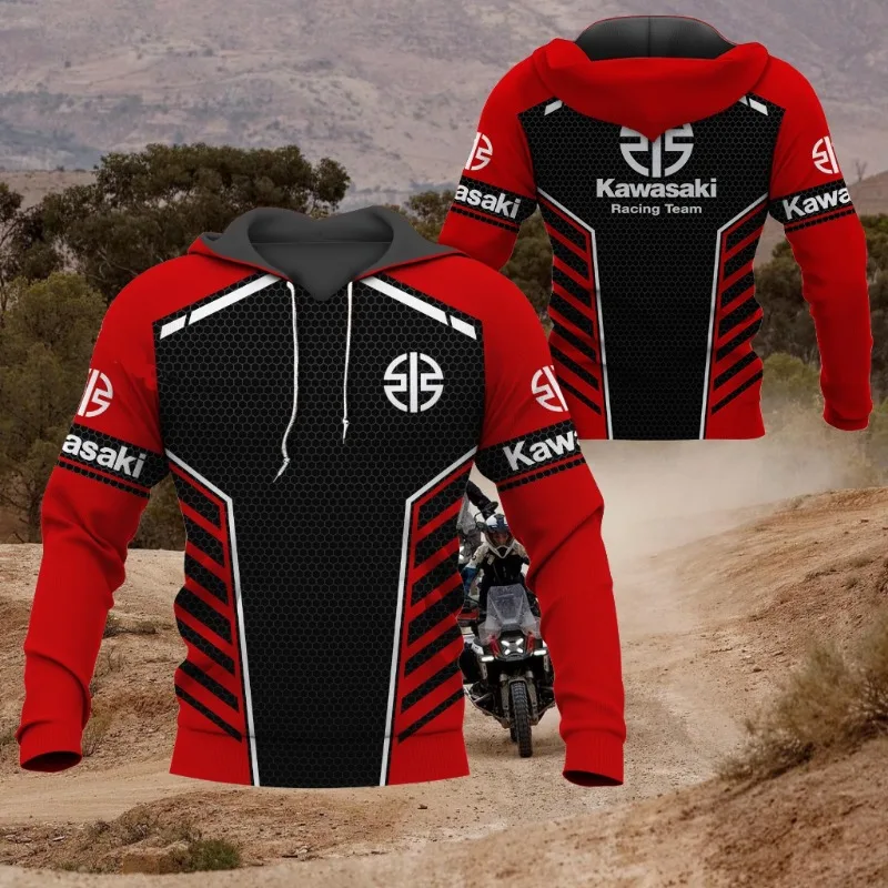 

MOTO-2025 Autumn/winter New 3D Printed Kawasaki Motorcycle Off-road Pullover, Sports Adventure Men's Hooded Sweatshirt