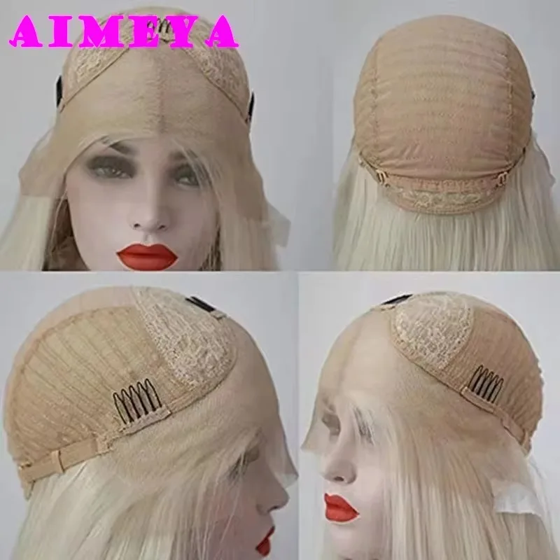 AIMEYA Free Part Silver Cosplay Wig Widow's Peak Synthetic Lace Front Wig Long Silky Straight Cosplay Wig for Men or Women images - 6