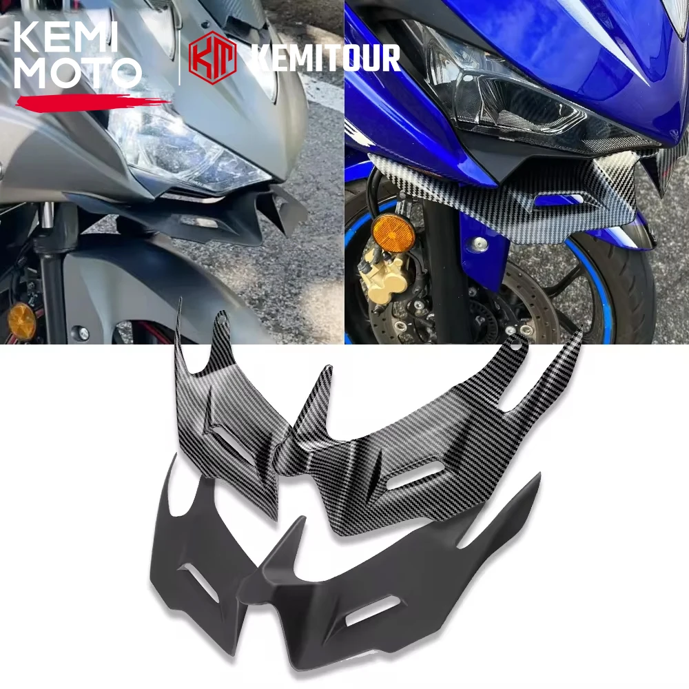 For YAMAHA YZF-R3 YZF-R25 2014-2018 Fairing Aerodynamic Winglets Front Cover Carbon Fiber Style Motorcycle Wind Wing 2015 2016