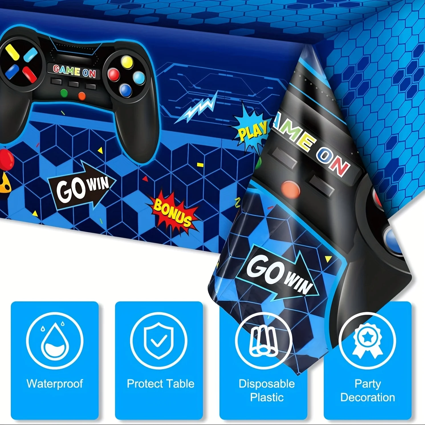 

1pcs Blue game console controller, birthday party supplies, disposable party tablecloth, boys' birthday party decoration