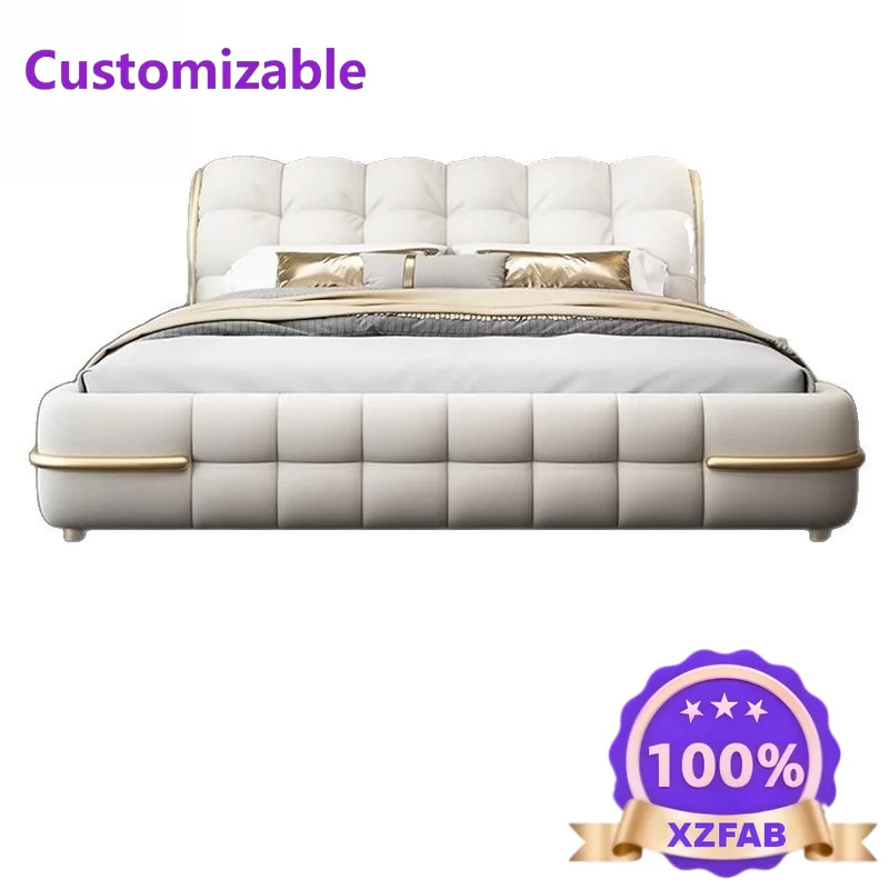 Factory Direct 2026 New Luxury Master Bedroom Large Bed, Modern Simple Genuine Leather Double Wedding Bed