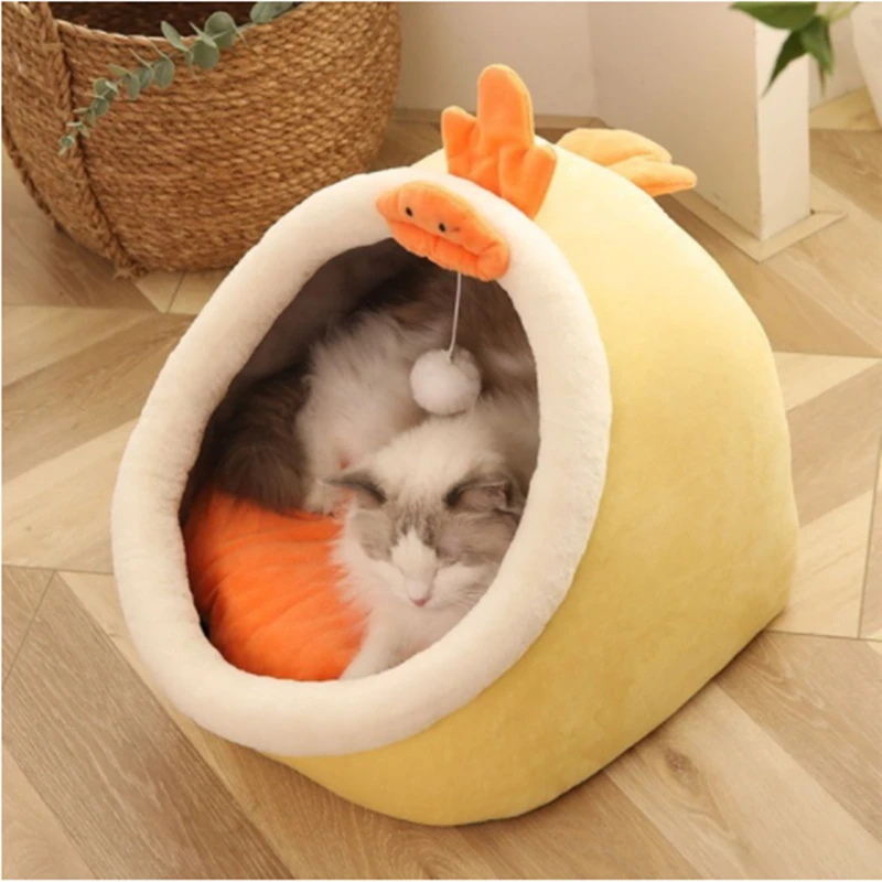 Pet Cat\'S Bed Warm Cat House Soft Plush Round BedsTent Carrier Dogs And Cats Basket Pillow Cave Mat Pet Accessories For Supplies