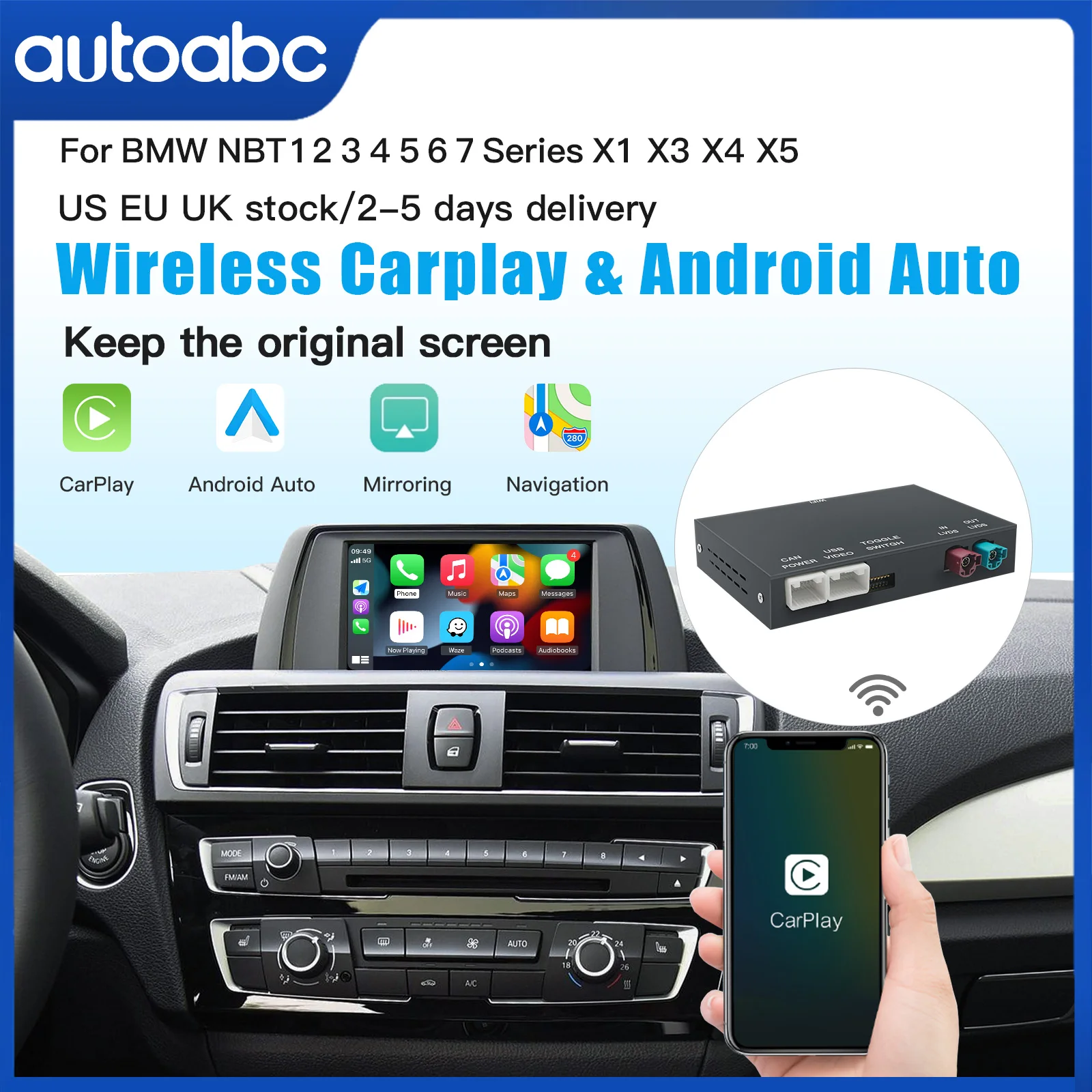 Wireless CarPlay Android Auto For BMW NBT CIC system 1 2 3 4 5 X1 X3 X4 X5 F20 F21 F23 F30 F31 F34 F35 F10 F11 F48 F25 F26 F15