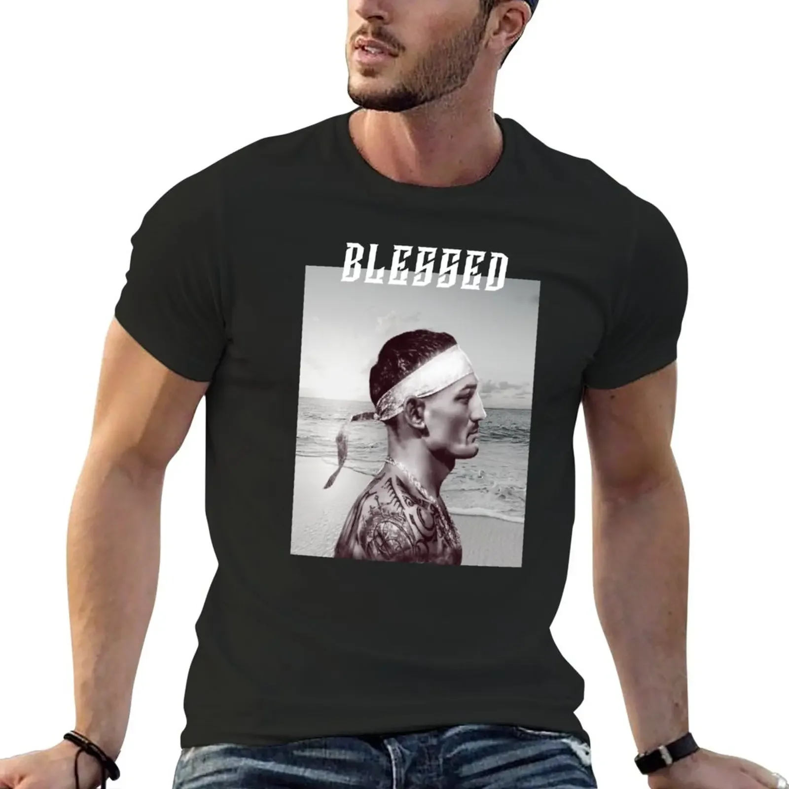 New Max Holloway Blessed T-Shirt Short sleeve tee black t shirt mens big and tall t shirts