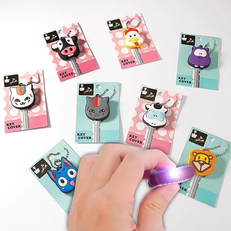 1PC LED Light PVC Silicone Key Ring Cap Head Cover Keychain Case Shell Animals Shape Dust Holder Chain Pendan