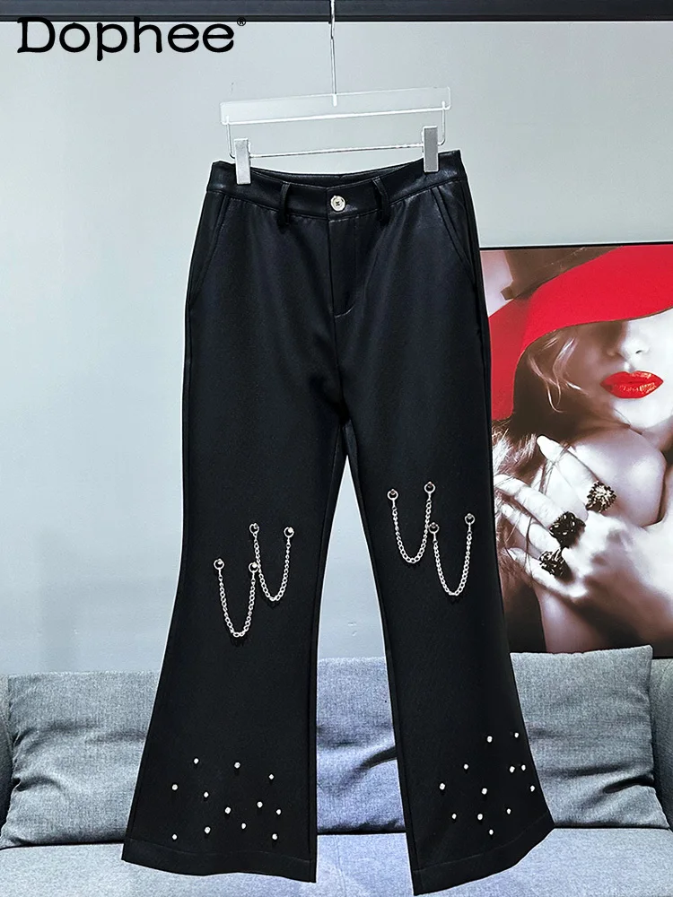 2024 Trendy Male Hot Drilling Design Loose Comfort Wide-Leg Pants New Popular Metal Chain Decorative Trousers Men's Casual Pants