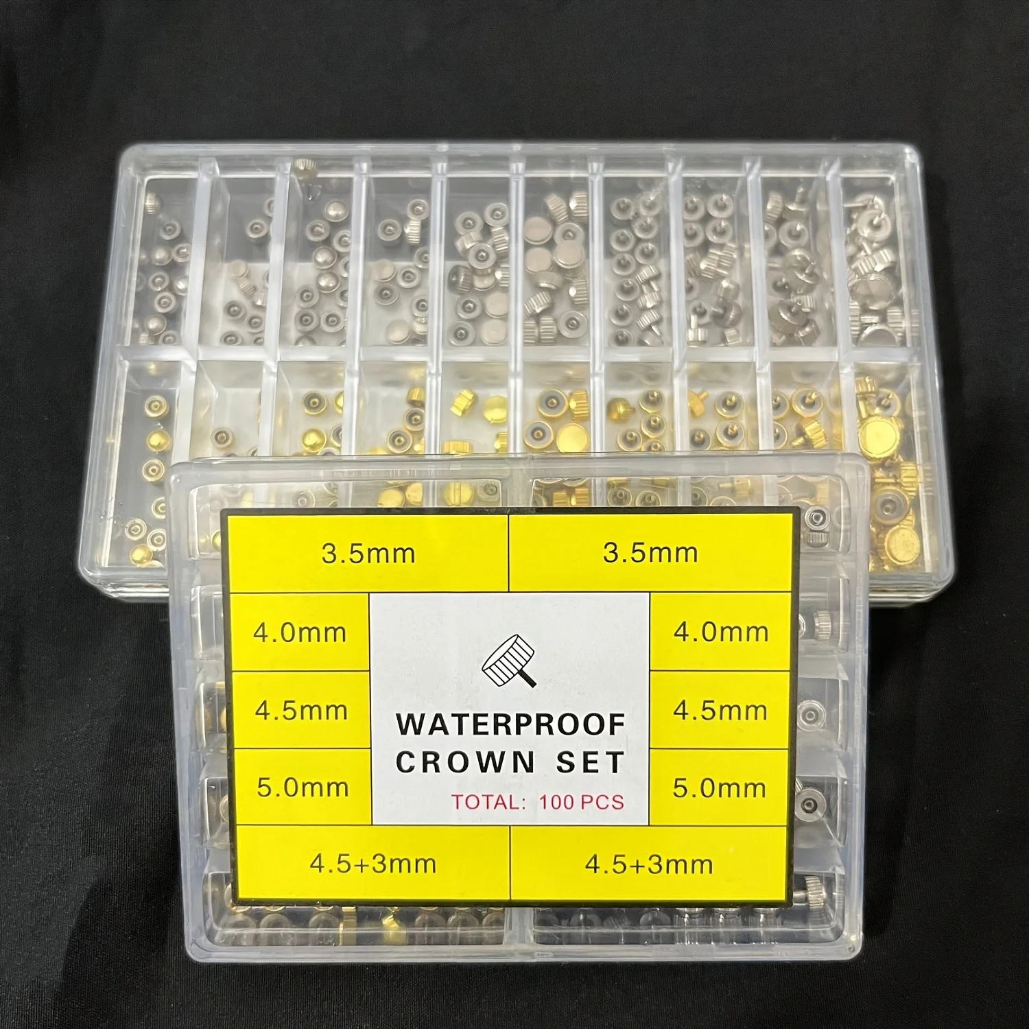 Hot Sale! 100pcs/300pcs Waterproof Watch Crown Set, Multiple Sizes for Watch Repair