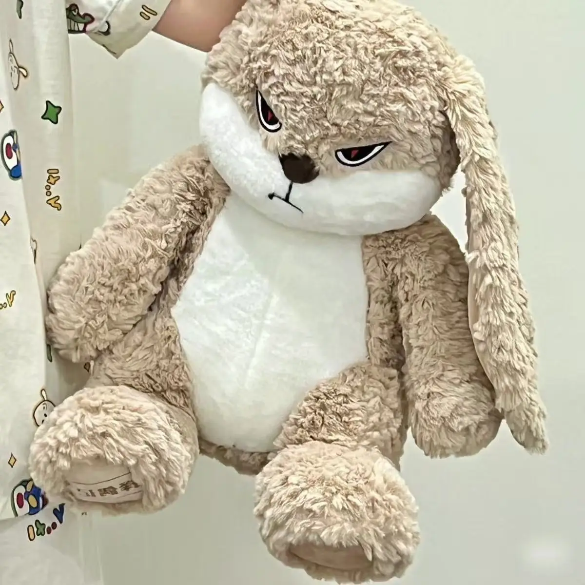 Cute Angry Bunny Plush Doll Long Ears Soft Stuffed Cartoon Rabbit Hug Pillow Bedroom Sofa Indoor Room Decoration Girlfriend Gift