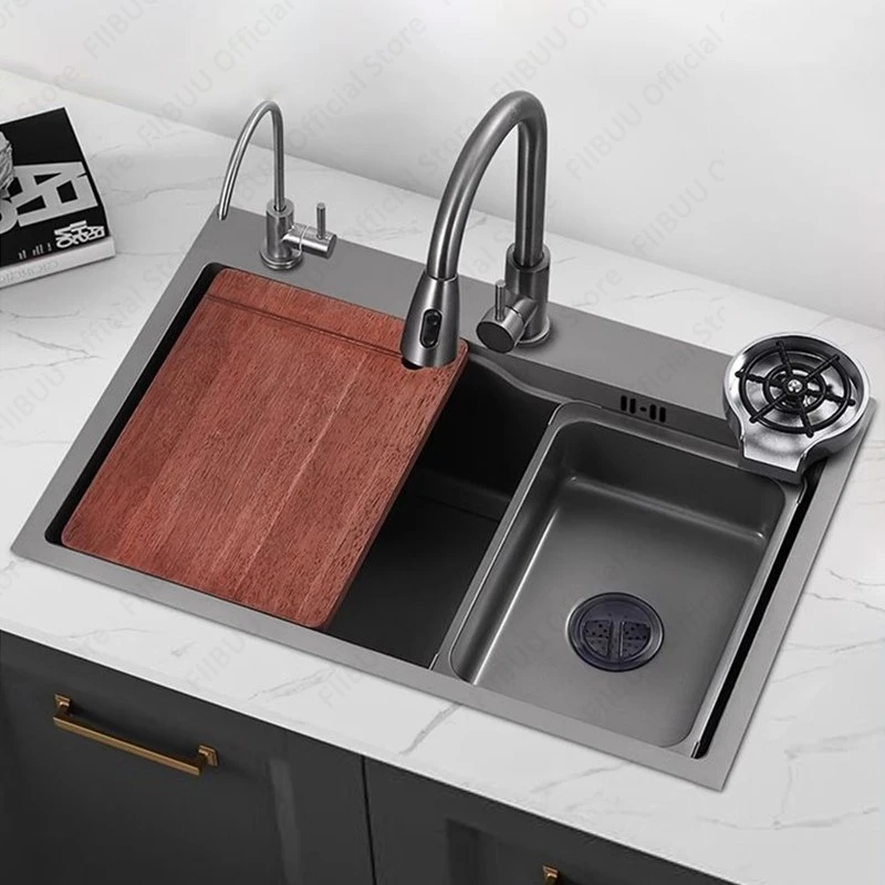 Multifunctional Kitchen Sink Large Capacity Vegetable Basin Above Counter or Undermount With Pull-Out Faucet Drain Accessories