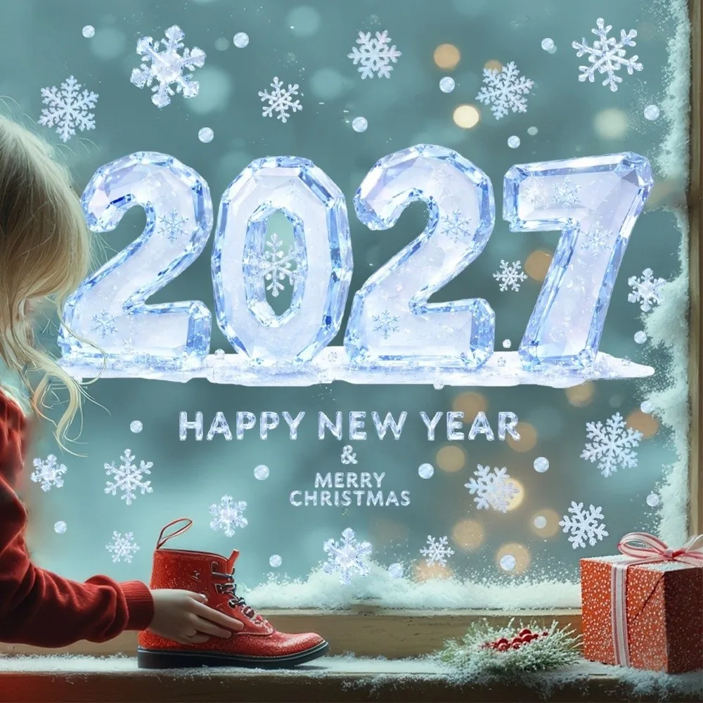 Two-sided 2027 Static Cling Decal Waterproof Removable Static Christmas Glass Window Sticker Festive Atmosphere