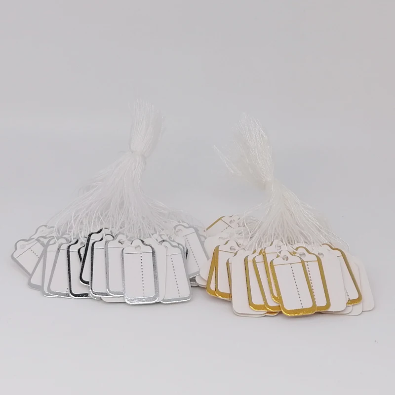 500pcs DIY Handwriting Price Paper Label Rectangular Tie String Jewelry Clothes Display Merchandise Price Tags Card Silver/Gold