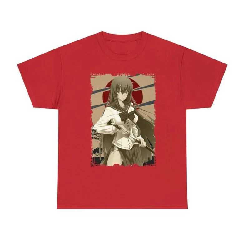 เสื้อยืดอนิเมะ Unisex Highschool of the Dead Saeko Busujima สำหรับผู้หญิงและผู้ชาย ทรงหลวม ระบายอากาศได้ดี เหมาะสำหรับฤดูร้อน