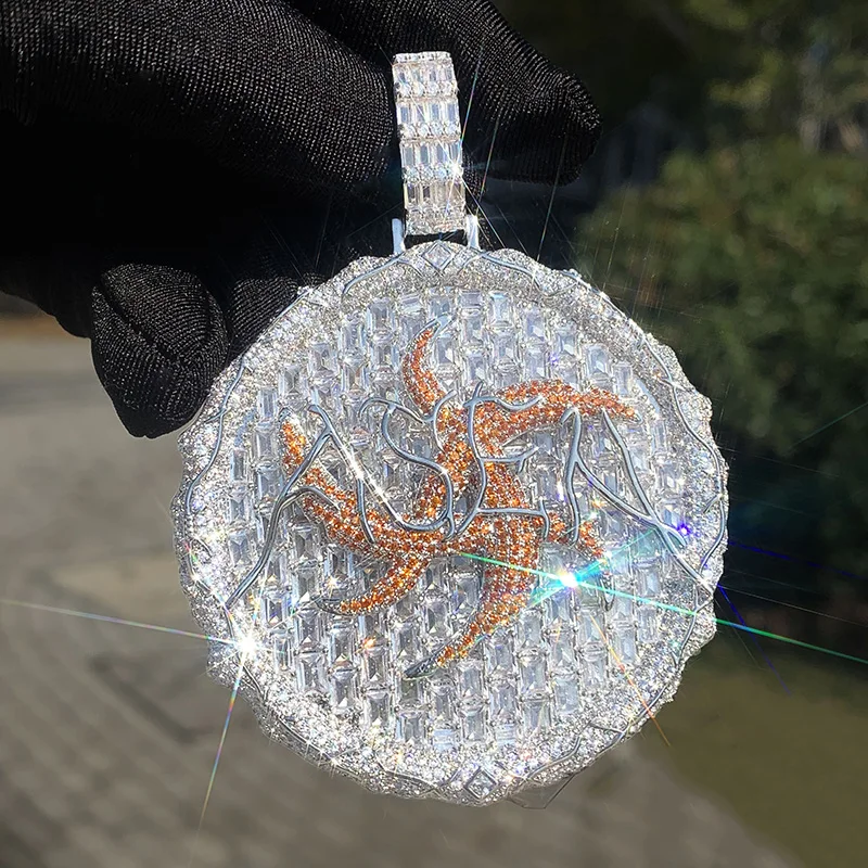 Hip Hop Rock 3A+ CZ Stone Paved Bling Iced Out Thorns Round Pendants Necklace for Men Rapper Jewelry Rose Gold Silver Color