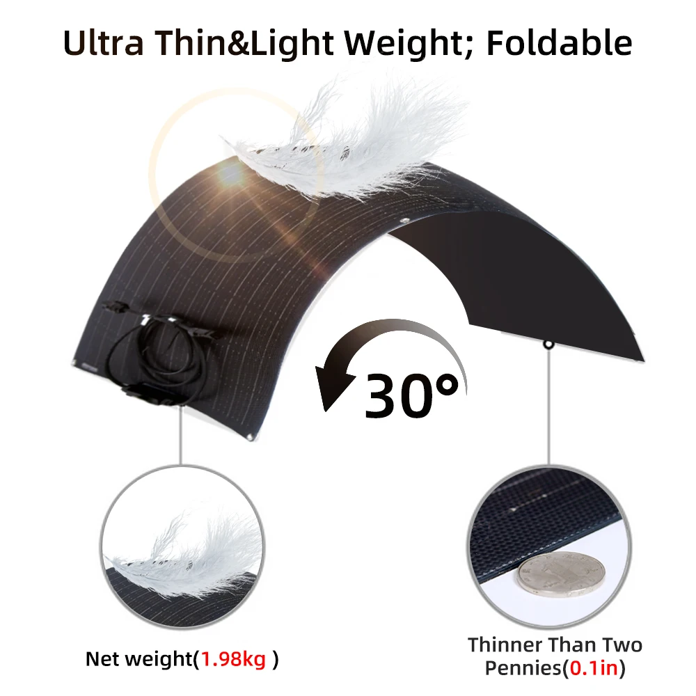 100 واط 200 واط ETFE الألواح الشمسية المرنة 18 فولت لوحة الشمسية 12 فولت/24 فولت شاحن بطارية RV قارب سيارة سقف المنزل 1000 واط النظام الشمسي أطقم