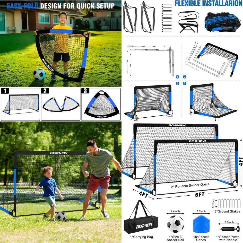 

Youth Soccer Goals - 2 Sets of 7x5 or 6x4, Toddler Training Kit, Soccer Ball, Portable Sets for Ages 3-16