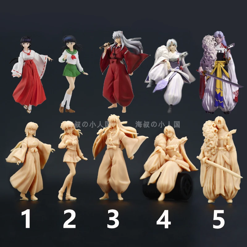 Anime Inuyasha Action Figures White Model Hand Drawn Coloring Micromodel Diorama Miniature Landscape Ornaments Toys 1/64 Scale