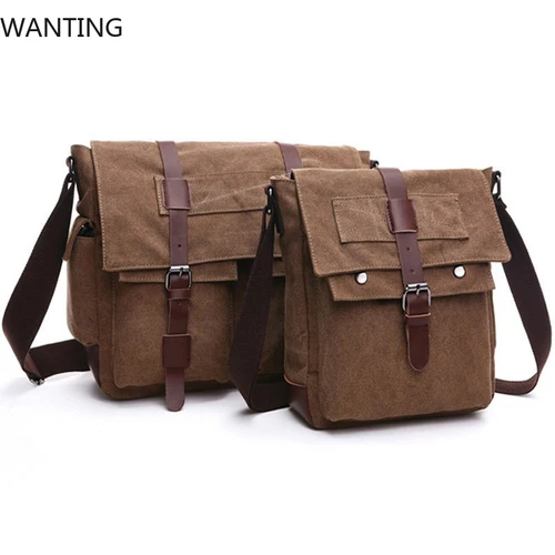 Imagen 1 del producto Bolsos de mensajero Retro para hombre, bolsos de lona Vintage, bolso de viaje para trabajo de ocio, bolsos cruzados de negocios para hombre, maletín para Bolsas masculinas