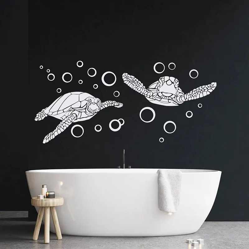 

Two Turtles with Bubbles Wall Decals Vinyl Interior Decor Bathroom Nursery Art Wall Sticker Sea Animals Waterproof Murals Q109
