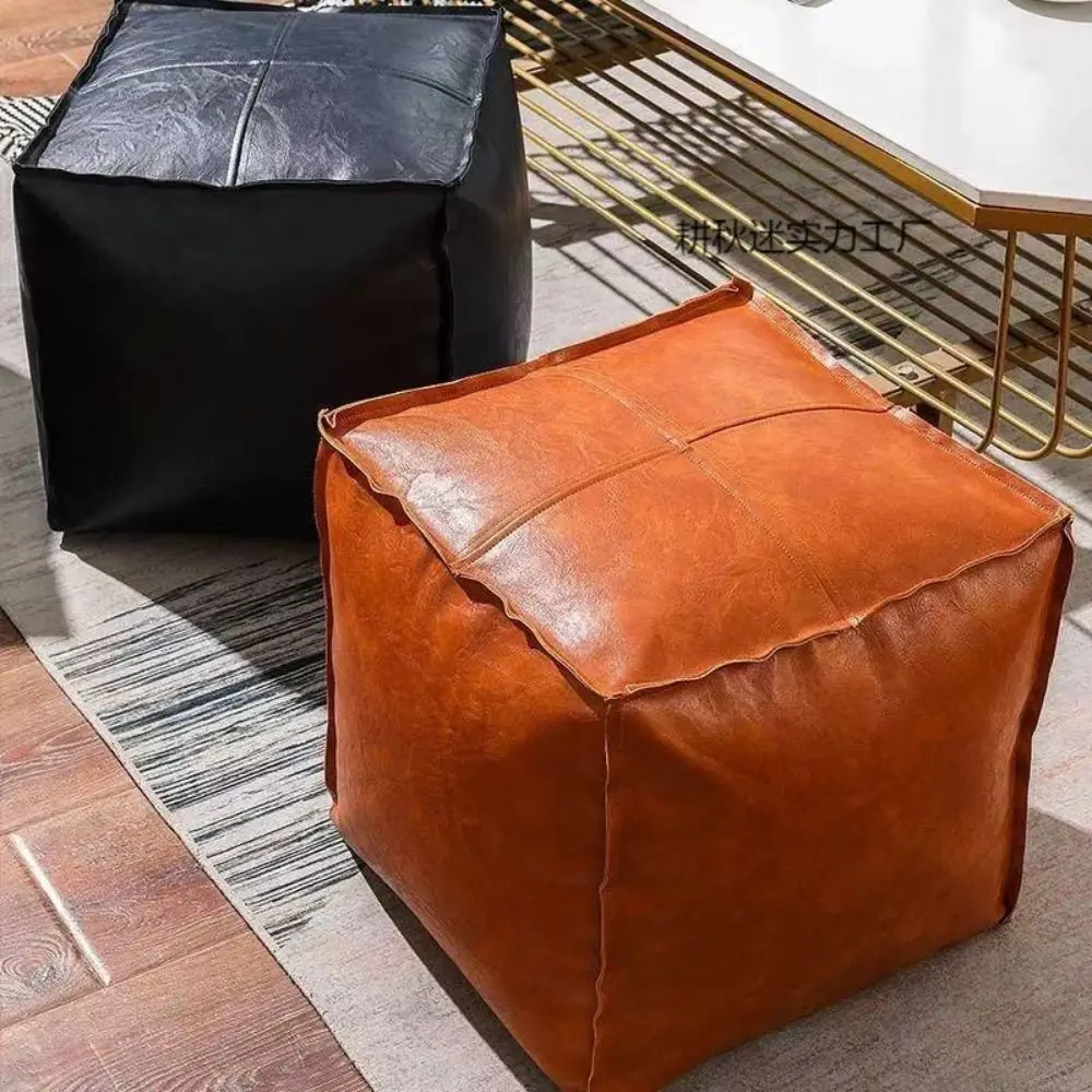 Nordic Style Non-Slip Storage Stool Waterproof No Fillings PU Leather Ottoman Square Stackable
