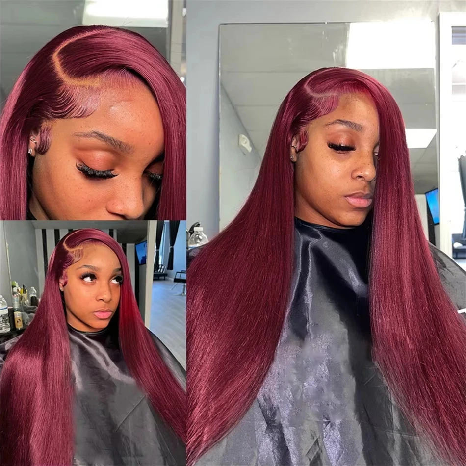 

30 40inch 13x6/13x4 Hd Lace Frontal Human Hair Red Burgundy 99j Straight Lace Wigs For Black Women Pre Plucked Colored Glueless