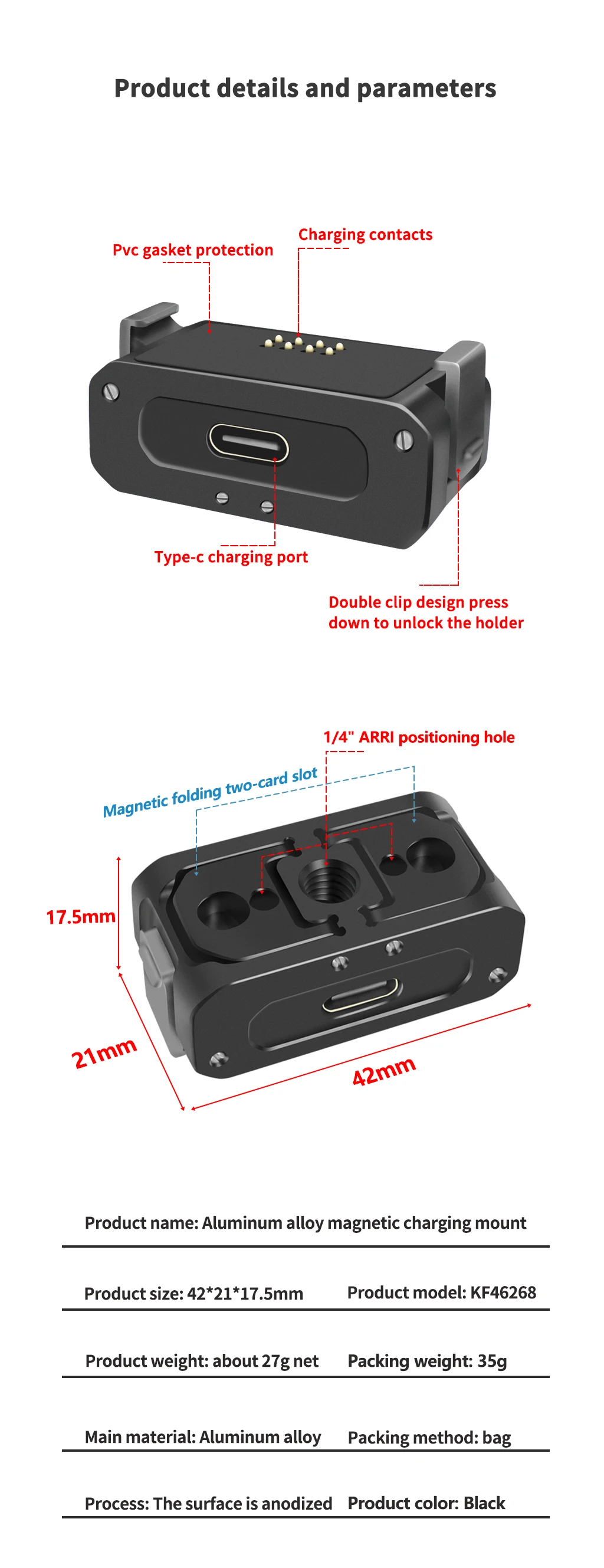 Magnetischer Sportkamera-Adapter, Schnellverschluss, Stativhalter, Verlängerungshalterung für DJI Osmo 360 Action 5 Pro/4/3/2 Kamerazubehör – Detail 15