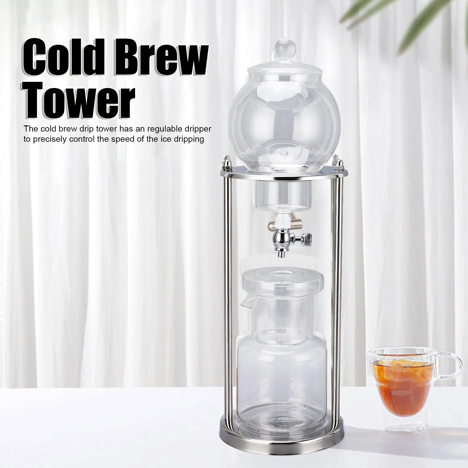 

Капельная башня для холодного заваривания, 600 мл, многоразовая стеклянная фильтрующая прозрачная подставка из нержавеющей стали, сделай сам, башня для заваривания кофе со льдом, башня для холодного заваривания