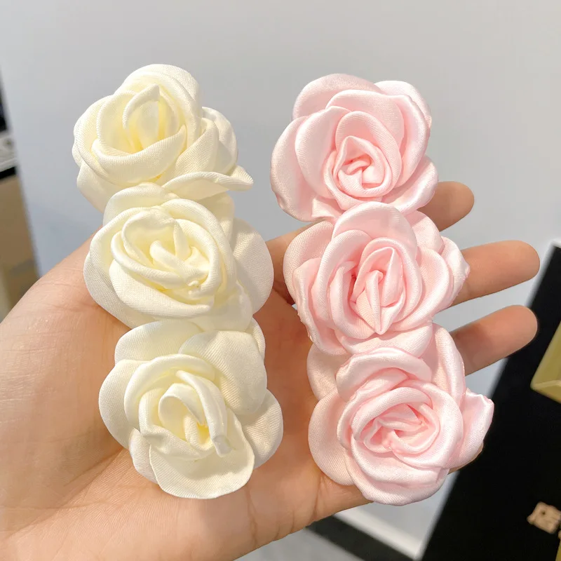 1-2 قطعة من مشبك شعر ديكور زهرة الورد الأورجانزا مشبك فرنسي أنيق للنساء مشبك ربيعي
