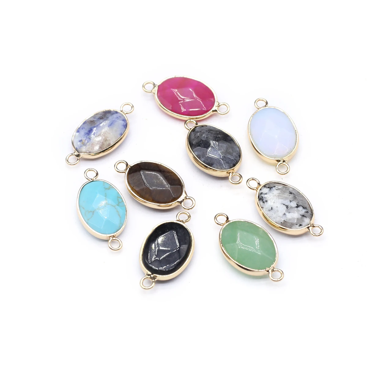 

10 Pcs Oval Shape Random Faceted Healing Natural Crystal Stone Connectors Agate Pendant Charms for Making Jewelry Necklace Gift