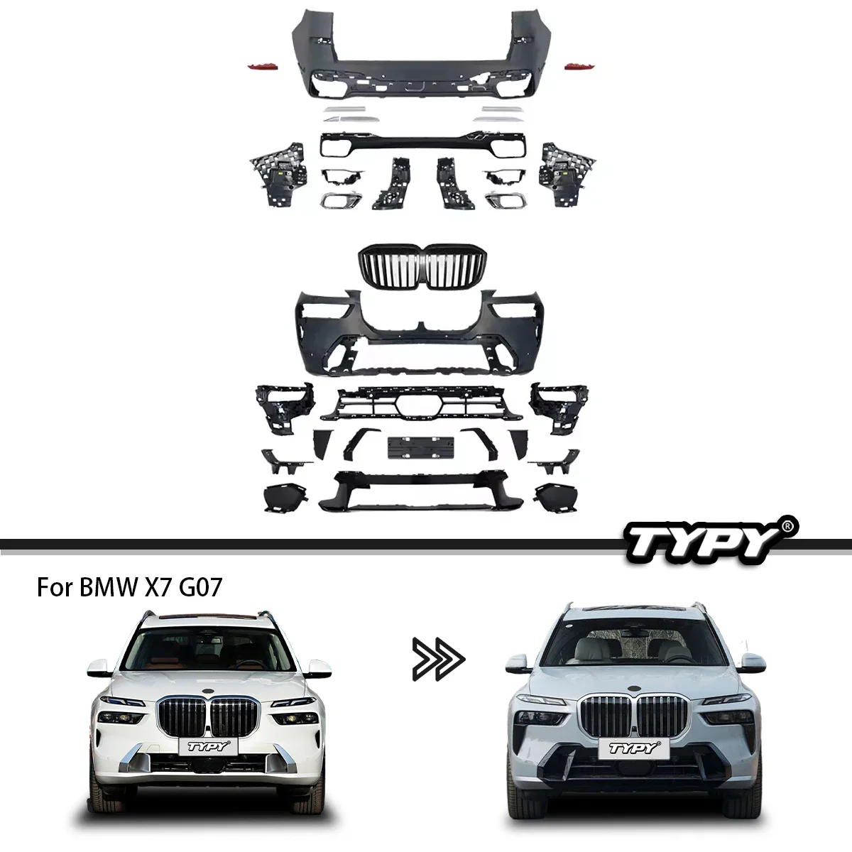 Car Body Kits For BMW X7 G07 Front Bumper Upgrade MT Style 2023+ Grill Front Lip Rear Spoiler 1:1 Design