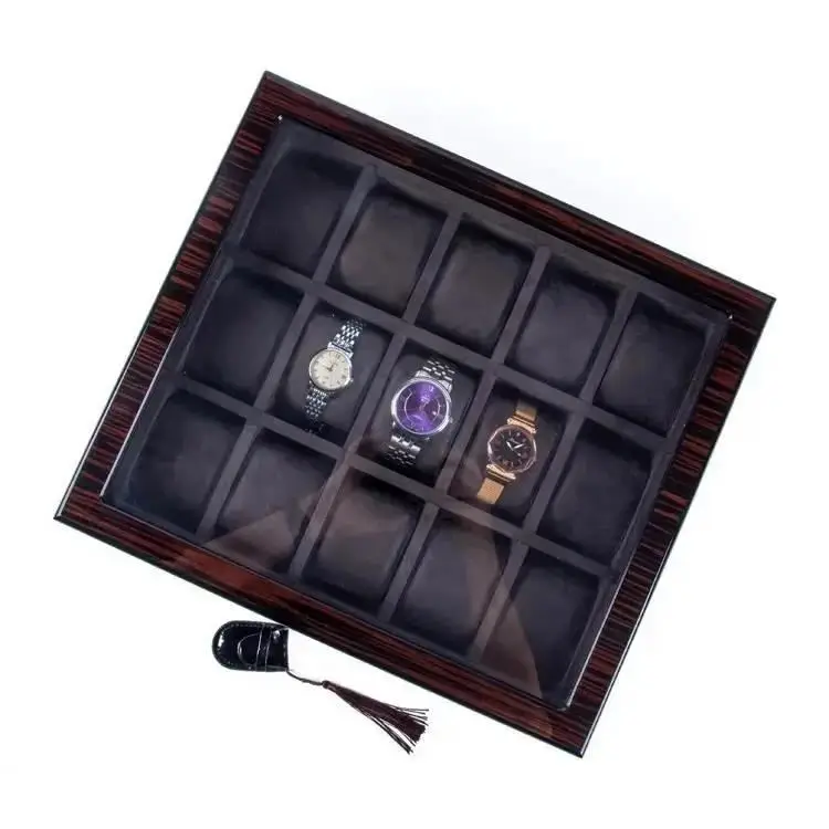 Luxury Custom 15-Slot Large Watch Display Storage Box with Protective Faux Leather Lining
