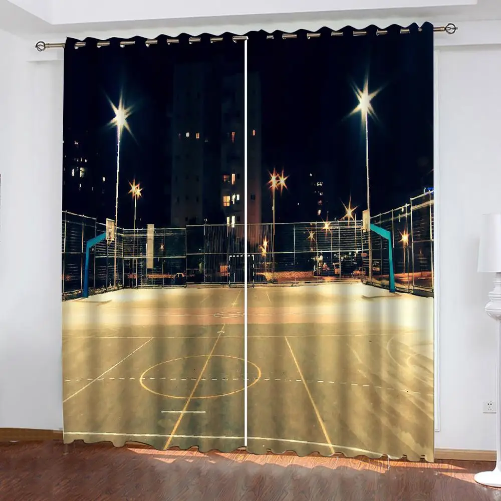 custom curtains City night scene City lighting basketball court Curtain Luxury 3D Window Curtain For Living Room