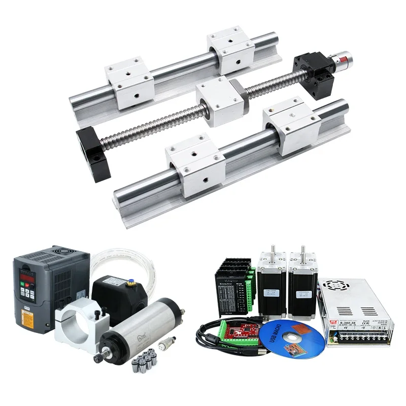 

HLTNC Linear Guideway Rail SBR20-300/700/1100mm Ballscrews 1605-350/750/1150/1150mm 2.2kw Spindle Motor CNC Linear Rail