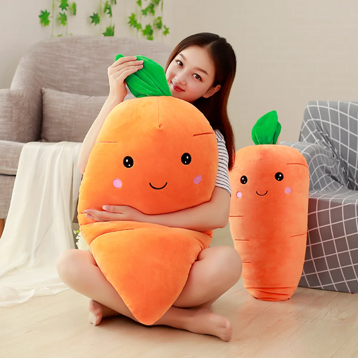 55/75/95cm Cartoon Smile Carrot Plush Toy Cute Simulation Vegetable Carrot Pillow Dolls Stuffed Soft Toys for New Year  Gift