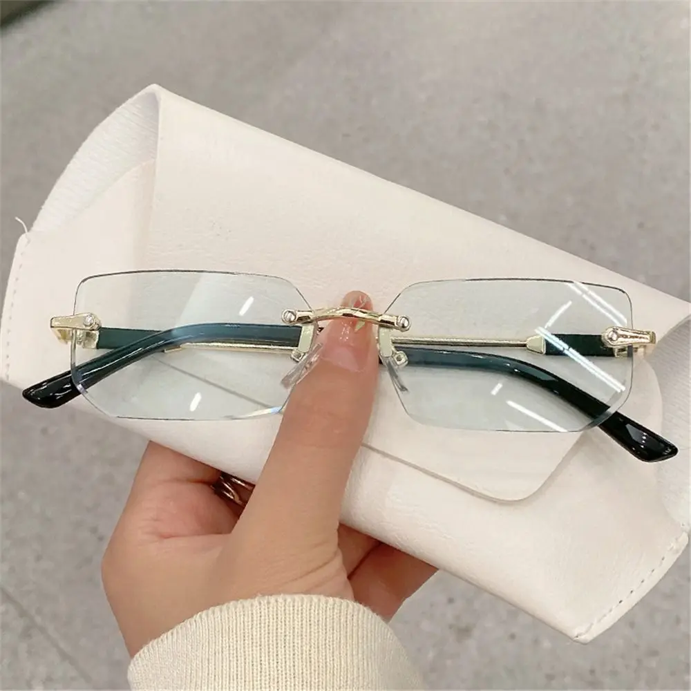 Retro UV400 Rimless Rectangle Sunglasses Y2K Shades Eyewear for Women & Men