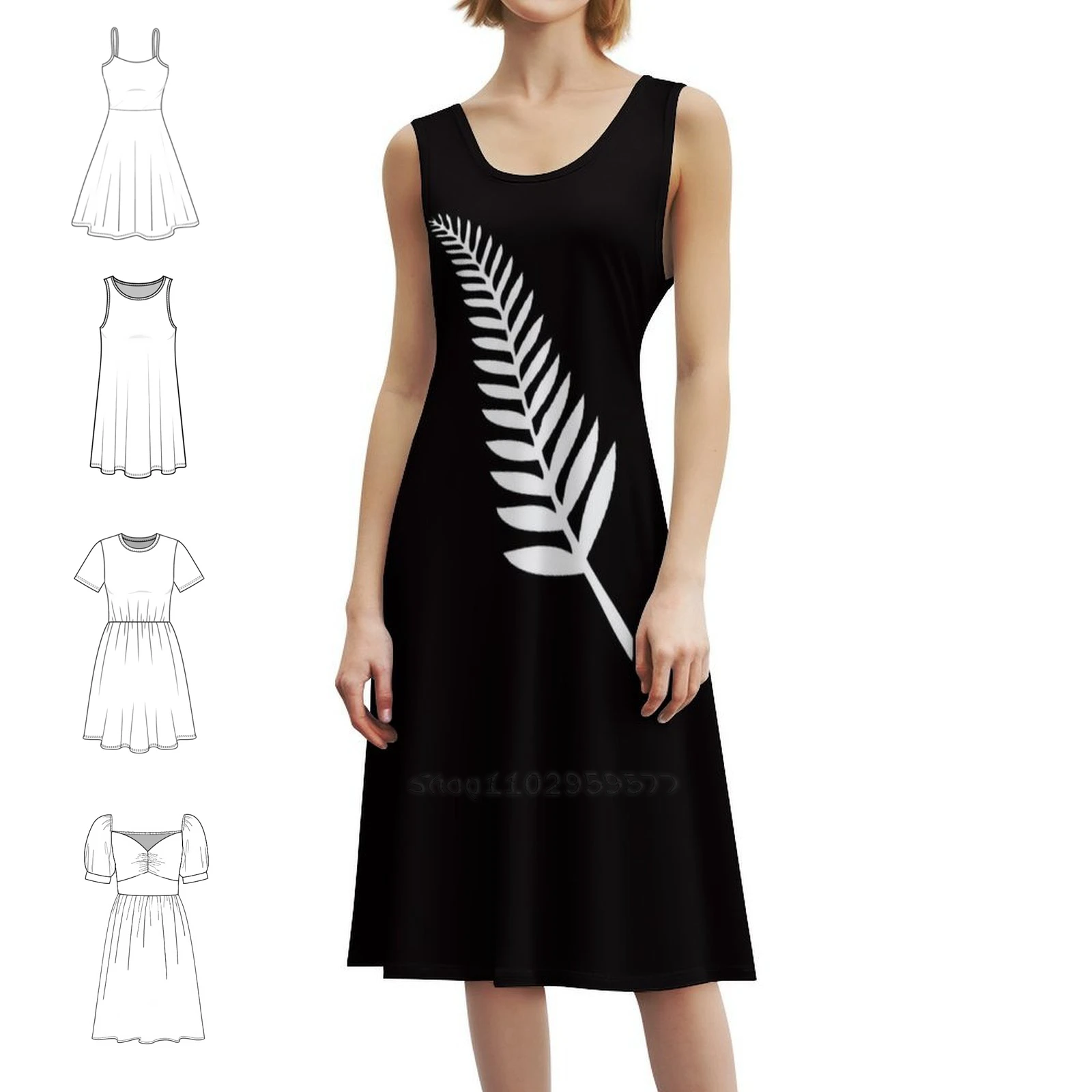 فستان سيلفر فرن نيوزيلندا بوهيمي بدون أكمام متعدد الطباعة فستان حفلات عطلة الشاطئ نيوزيلندا كيوي فضي فرن Nz Maori #1