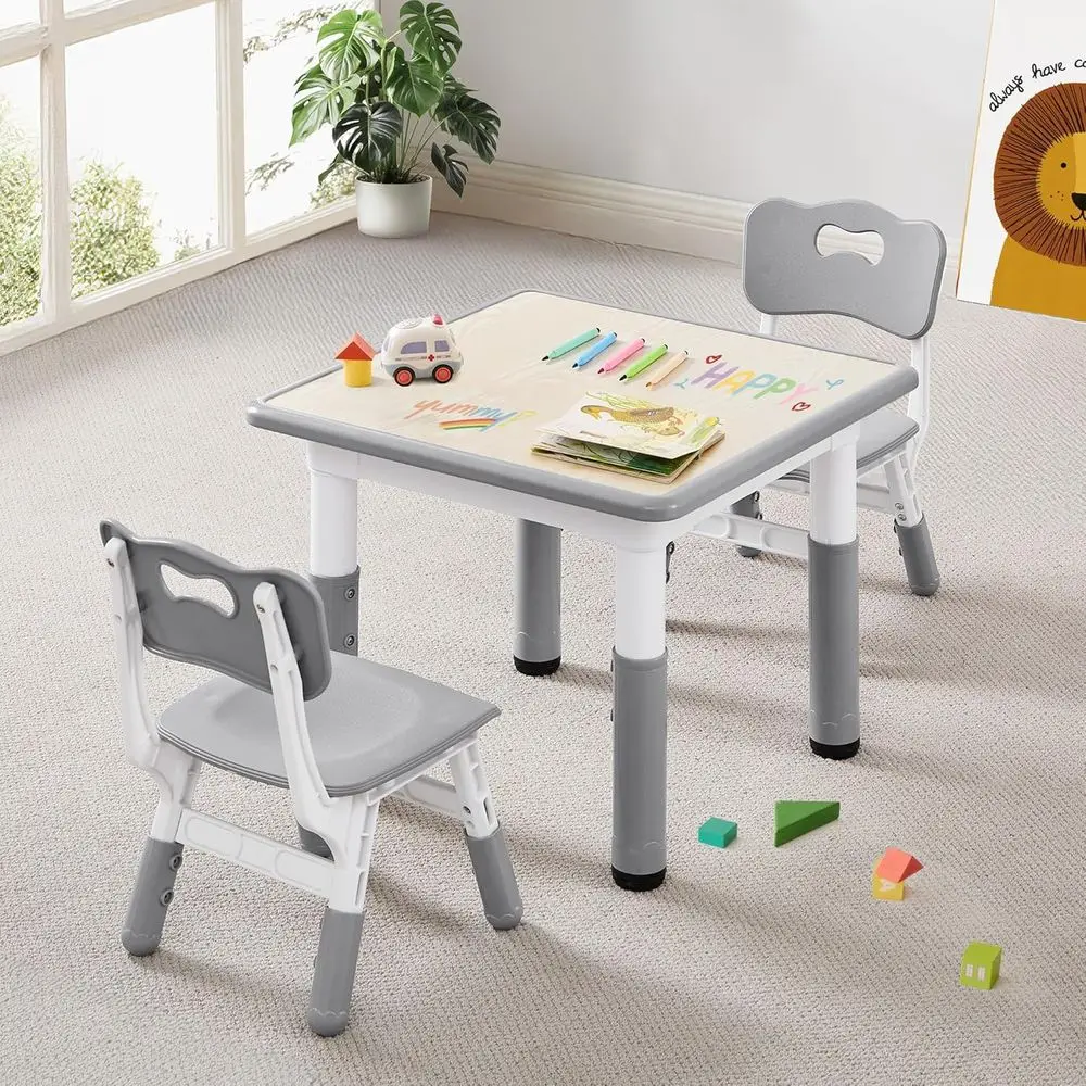 Kids Table & Chairs Set (2 Chairs) Height Adjustable or Ages 2-8 | Non-Slip Toddler Activity Table with Wipe-Clean Desktop, Mont