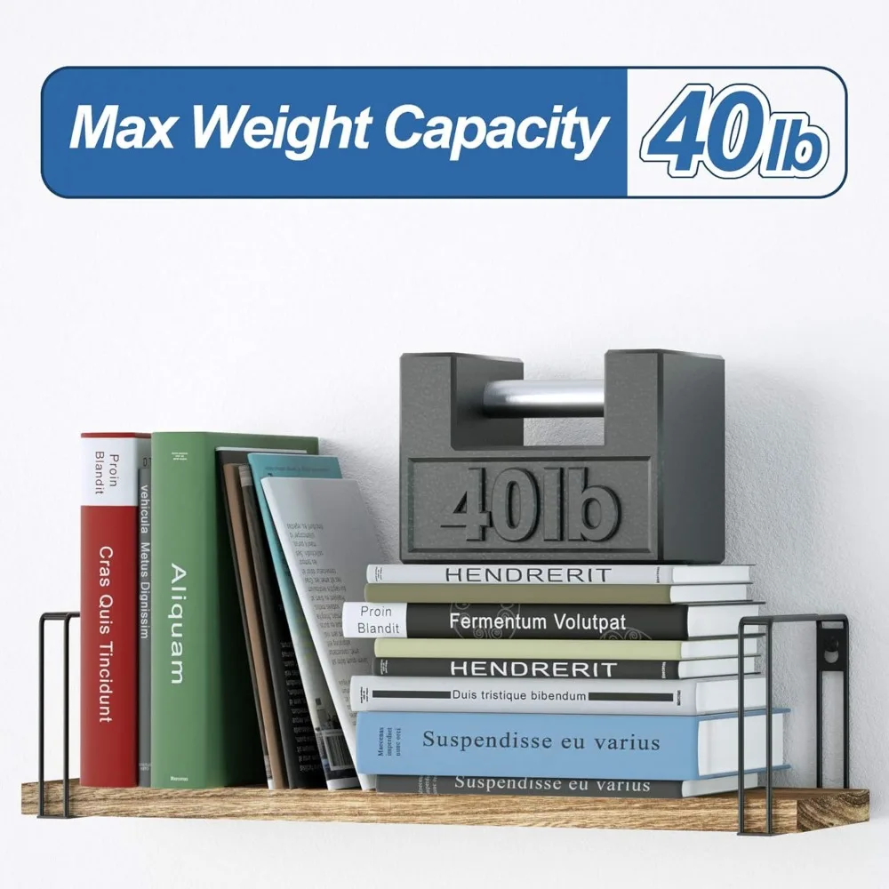 أرفف عائمة ريفية، أرفف معلقة مجموعة تثبيت على الحائط مكونة من 3 قطع، أرفف خشبية مقاس 17 بوصة للديكور وغرفة النوم والحمام وغرفة الغسيل، #6