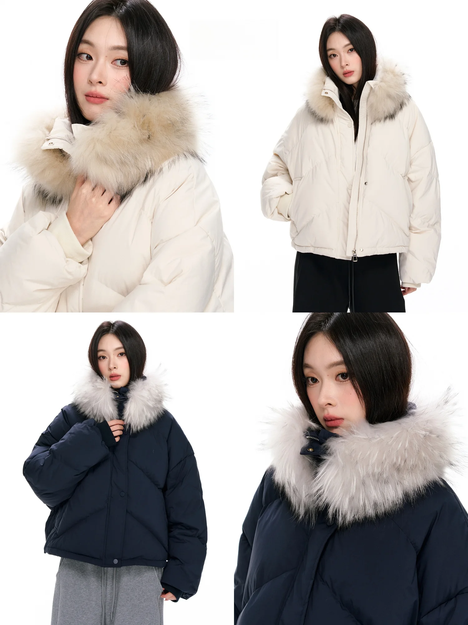 

Nikoq Women's ort down Jaet 90 White Du down Fur Collar Real Winter Outerwear Thiened Long Sve Zipper Closure