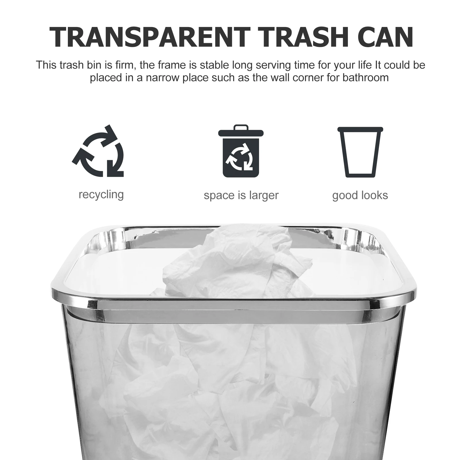 

Large Capacity Transparent Trash Can Household Garbage Bin For Home Office Bedroom Multi-Function Wastebasket Smooth Interior