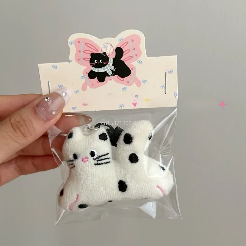 Porte-clés chat blanc en peluche mignon, sac à stylos pour fille, pochette, sac à dos, pendentif, bons amis, décoration cadeau pour Couples
