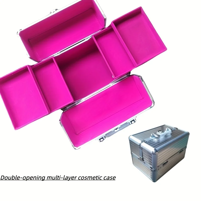 Portable Makeup Train Case Large Capacity Adjustable 4 Sliding Trays Cosmetic Case Storage Organizer for Jewelry Nails Beauty