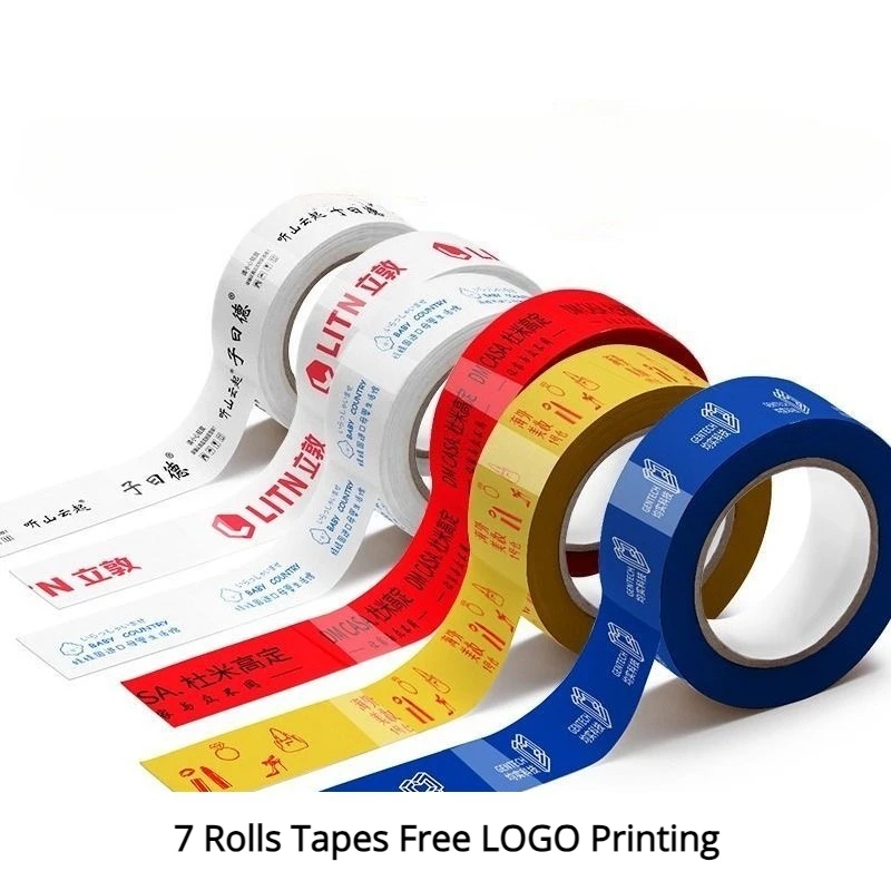 7 rolek taśm klejących z nadrukiem logo, personalizowane logo, reklama marki, slogan na etykiety do pakowania i zamykania kartonów, 44 mm — zdjęcie produktu 7
