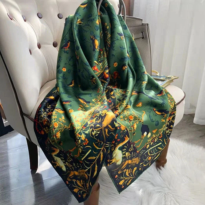 110 * 110cm Brocade Satin Large Square Scarf Spring And Autumn Version Versatile Satin Square Silk Scarf Shawl Beach Towel