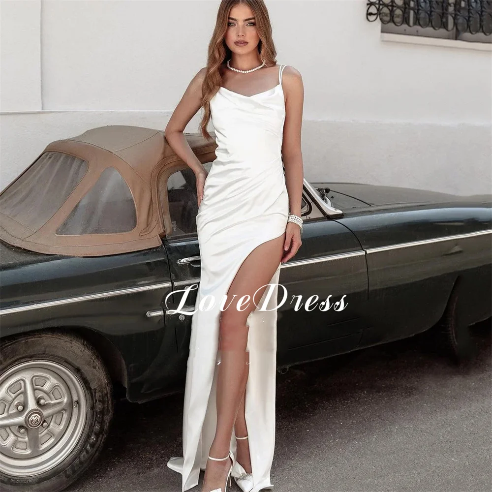 Vestido de novia Sexy con tirantes finos para playa, traje sencillo sin mangas, espalda abierta, largo hasta el suelo, abertura lateral alta