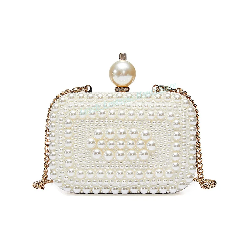 Fashion Lady Woman White Pearl Hasp Mini Bag 15.5*11*5.5Cm Female High Quality Manmade Hard Bag Lady Party Small Cute Bag