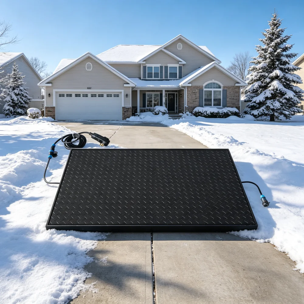 MEGA YUNENG Electric 40 X 60 Inch Large Heated Snow Melting Mat Reflective Strips Anti-Slip Rubber TPU Material 110V 1100W 1