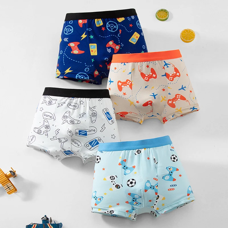 4 Piece Boy Cartoon Fashion Dinosaur Printed Underwear Comfortable And Relaxed Children Multicolor Combination Shorts Home Pants