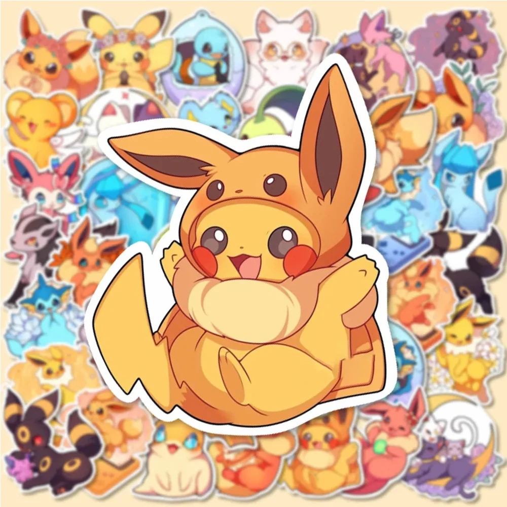 10/30/50pcs Kawaii Pokemon Pikachu Eevee Stickers Cute Cartoon Kids Decals Toy Phone Case Luggage Diary Anime Graffiti Sticker