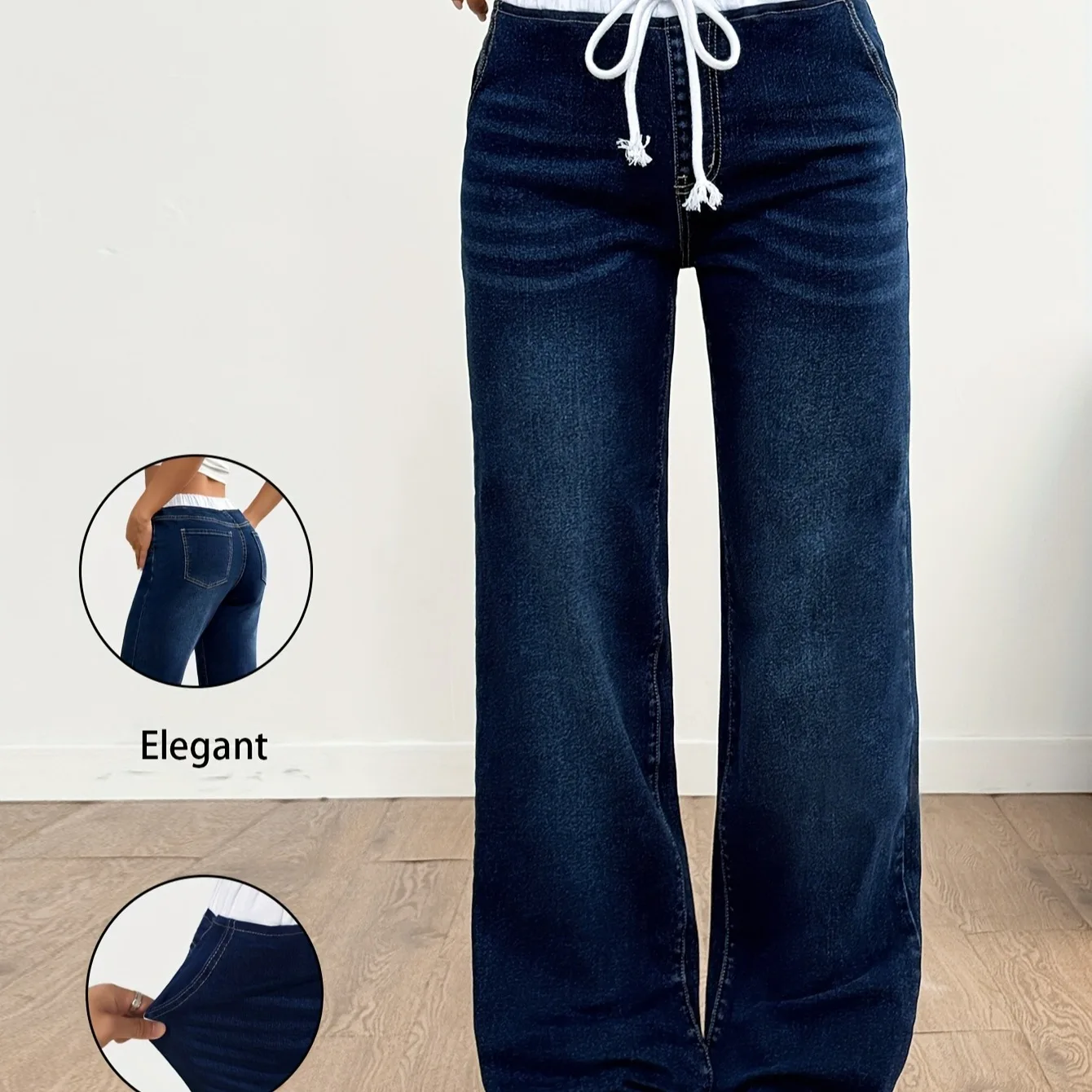 

Джинсы прямые брюки женские винтажные потертые джинсы с эластичной резинкой на талии на шнуровке уличная одежда женские брюки длиной до пола