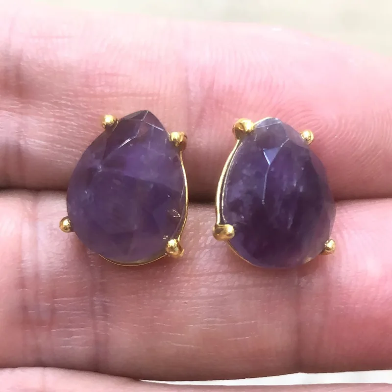 Casual Stud Earrings Water Drop Shape Faceted Natural Stone Earring Women Reiki Jewelry Fit for Party Anniversary Gift